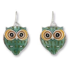 Zarah Baby Hoot Owl Dangle Earrings Sterling Silver Plated Enamel Bird